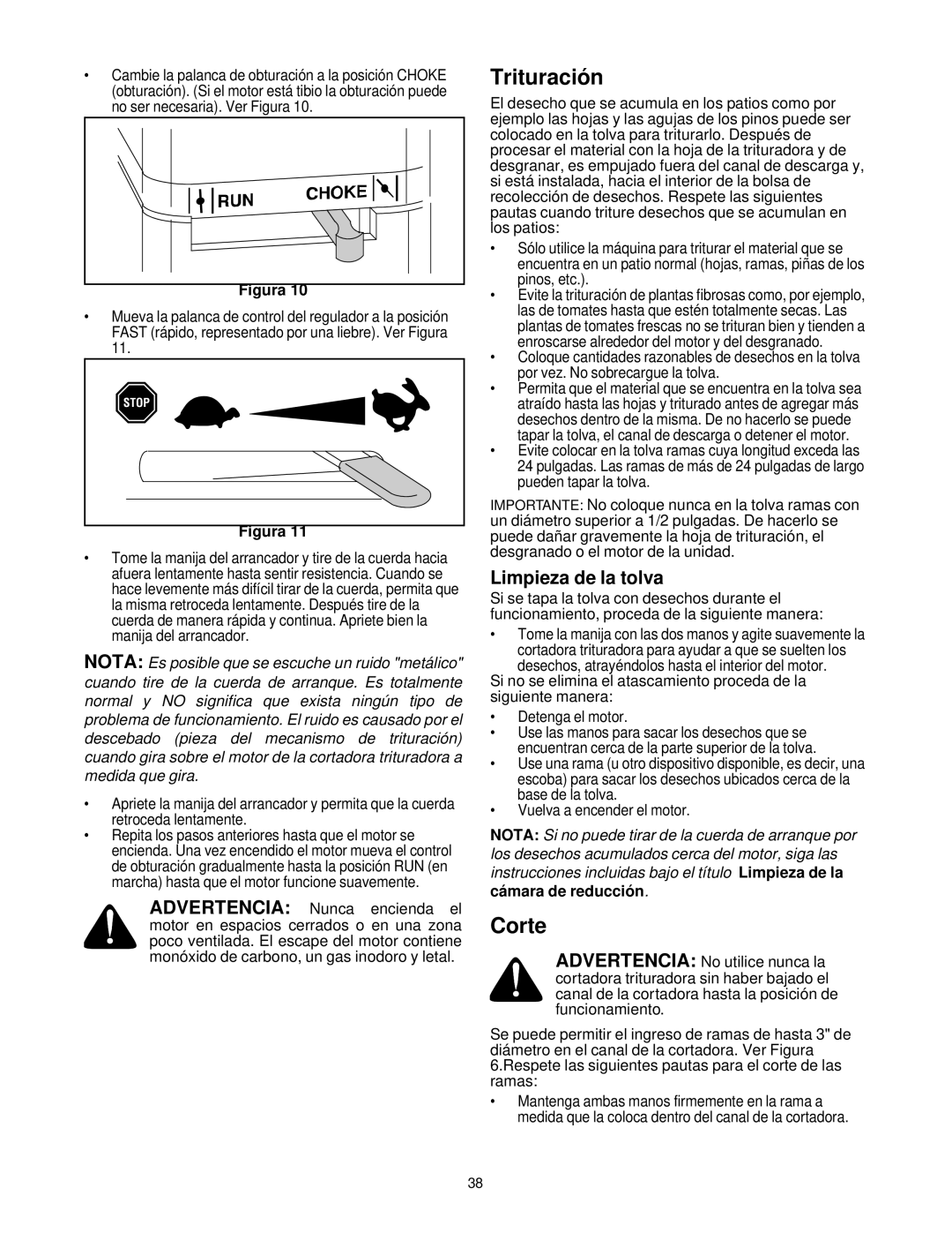 Bolens 247.77635 manual Trituración, Corte, Limpieza de la tolva, Cámara de reducción 