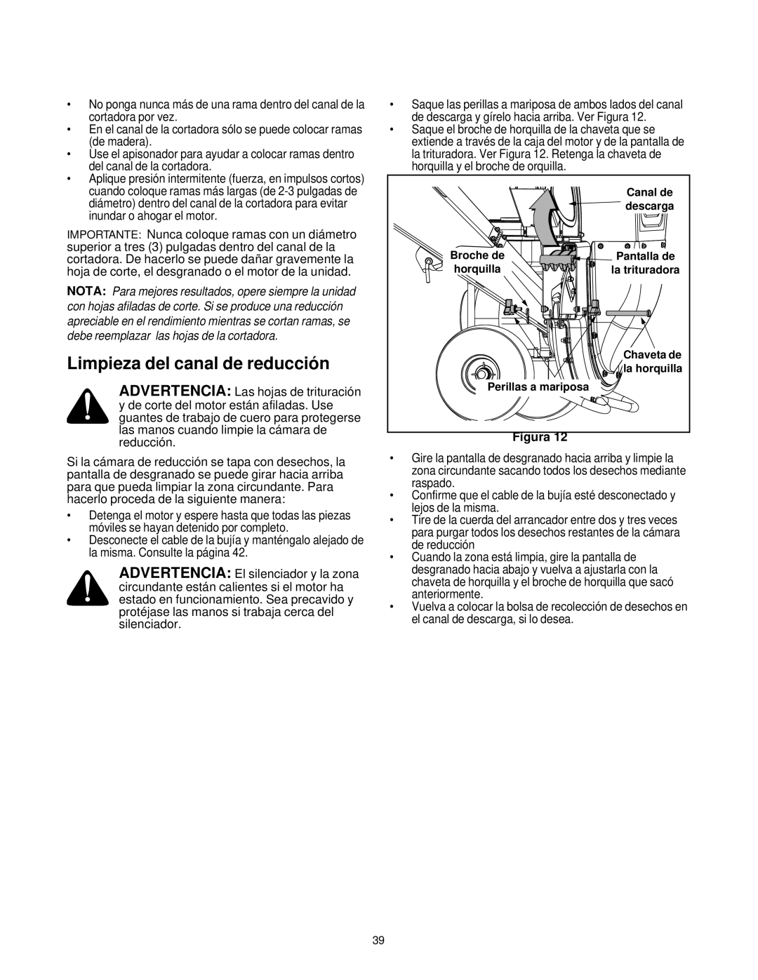 Bolens 247.77635 manual Limpieza del canal de reducción 