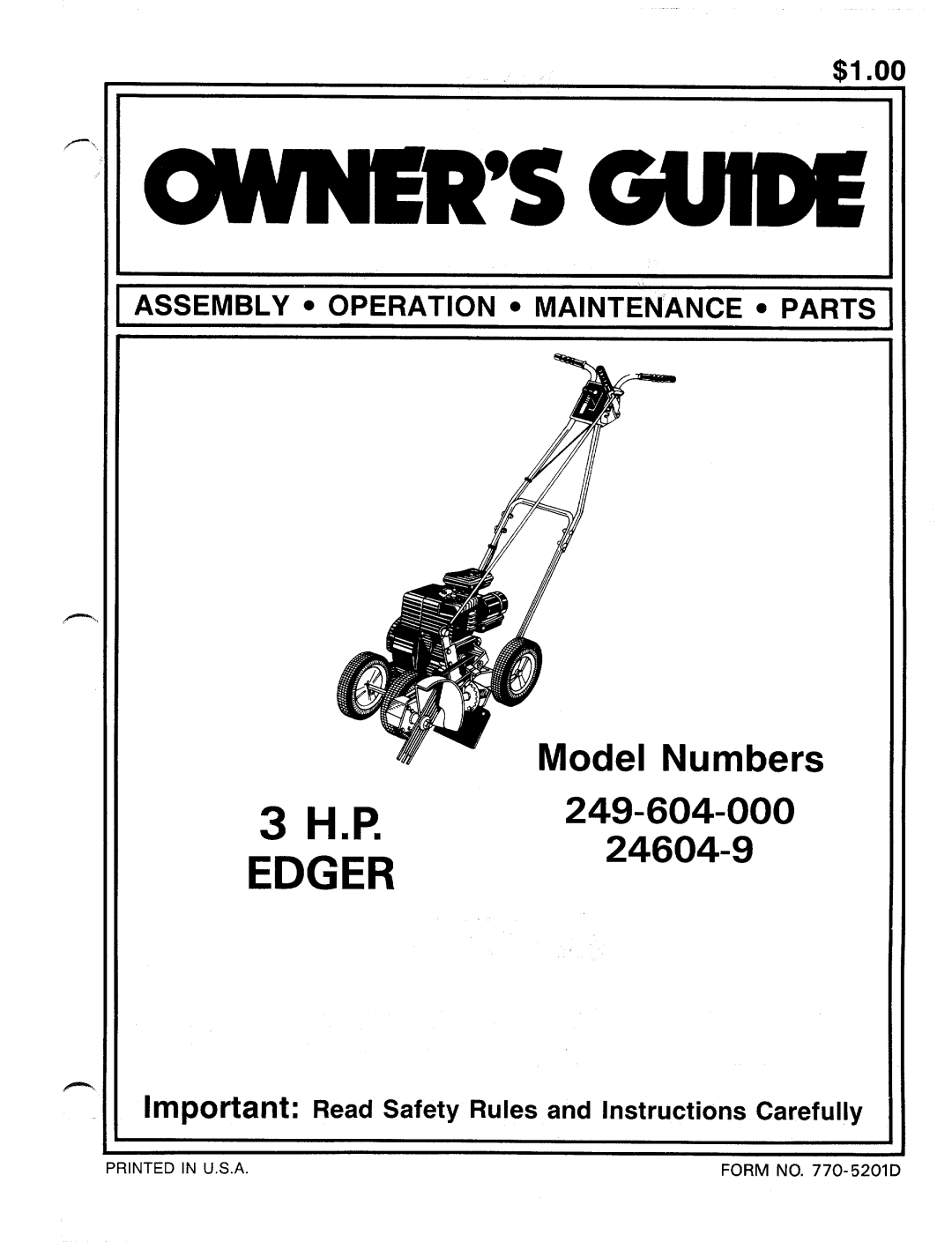 Bolens 24604-9, 249-604-000 manual 