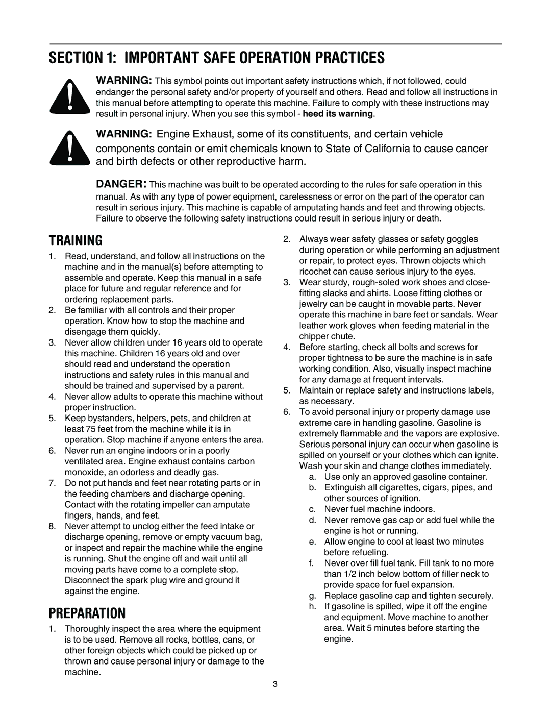 Bolens 24A-060F063 manual Important Safe Operation Practices, Training, Preparation 