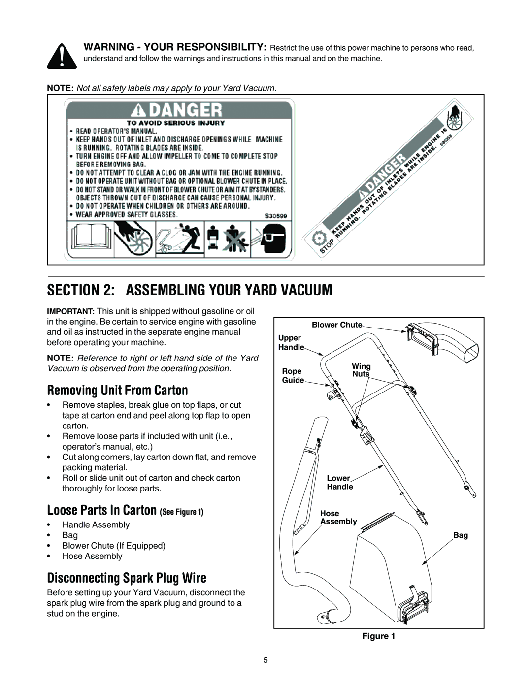 Bolens 24A-060F063 manual Assembling Your Yard Vacuum, Removing Unit From Carton, Loose Parts In Carton See Figure 