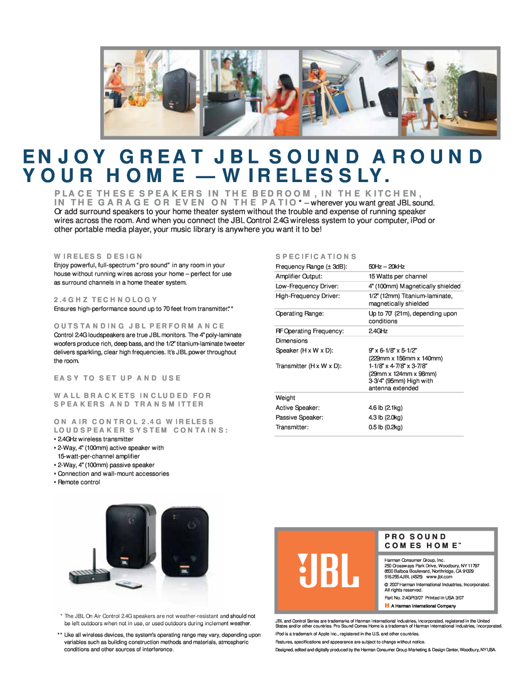 Bolens manual Wireless Design, 2.4GHZ TECHNOLOGY, Outstanding Jbl Performance, Easy To Set Up And Use, Specifications 