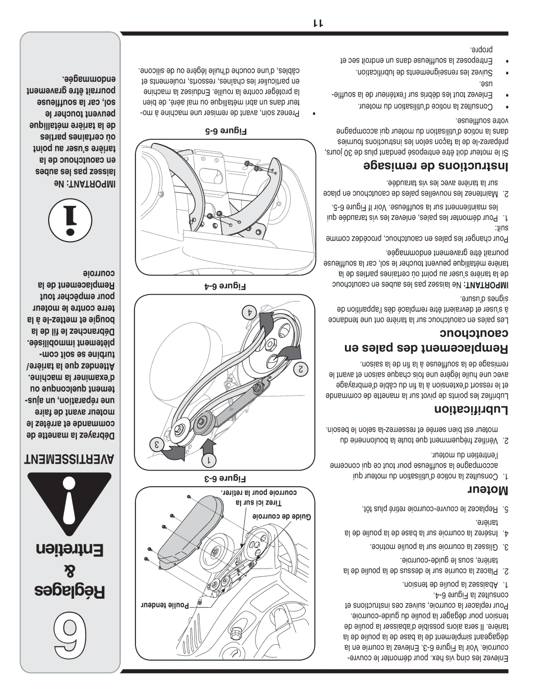 Bolens 2P5, 2N1 warranty Entretien Réglages 