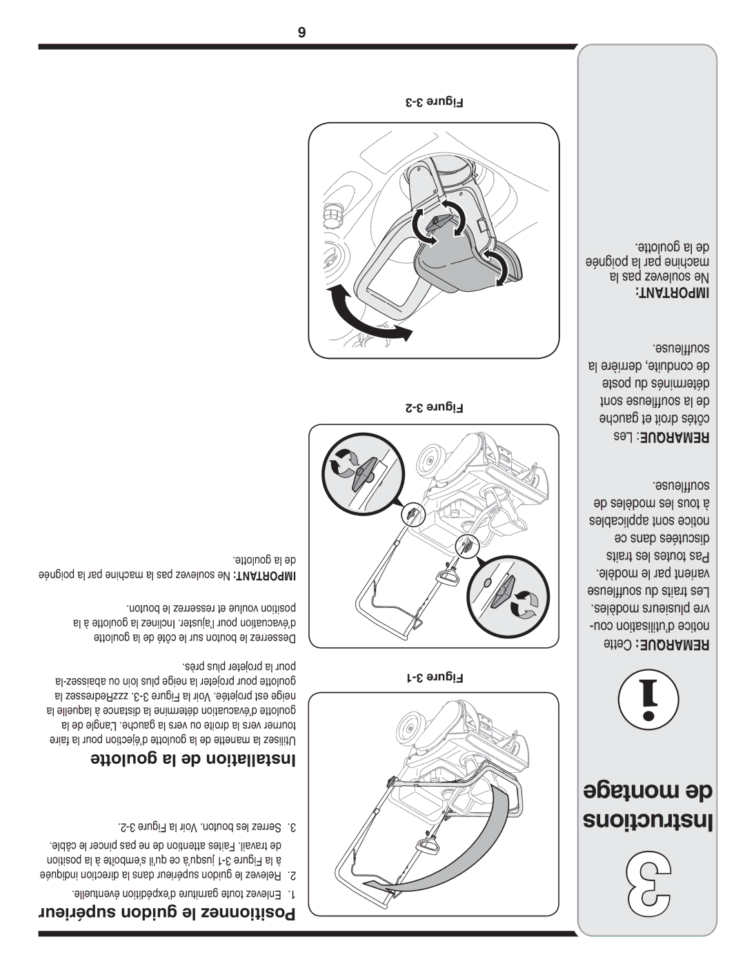 Bolens 2N1, 2P5 warranty Goulotte la de Installation, Supérieur guidon le Positionnez 