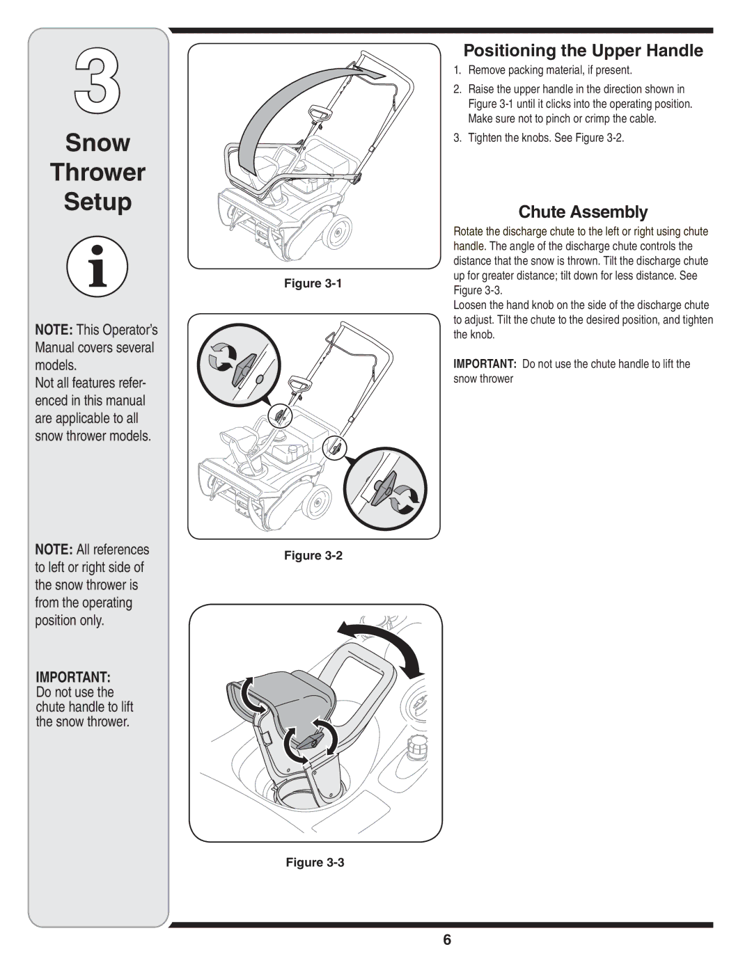 Bolens 2P5, 2N1 Snow Thrower Setup, Positioning the Upper Handle, Chute Assembly, Remove packing material, if present 