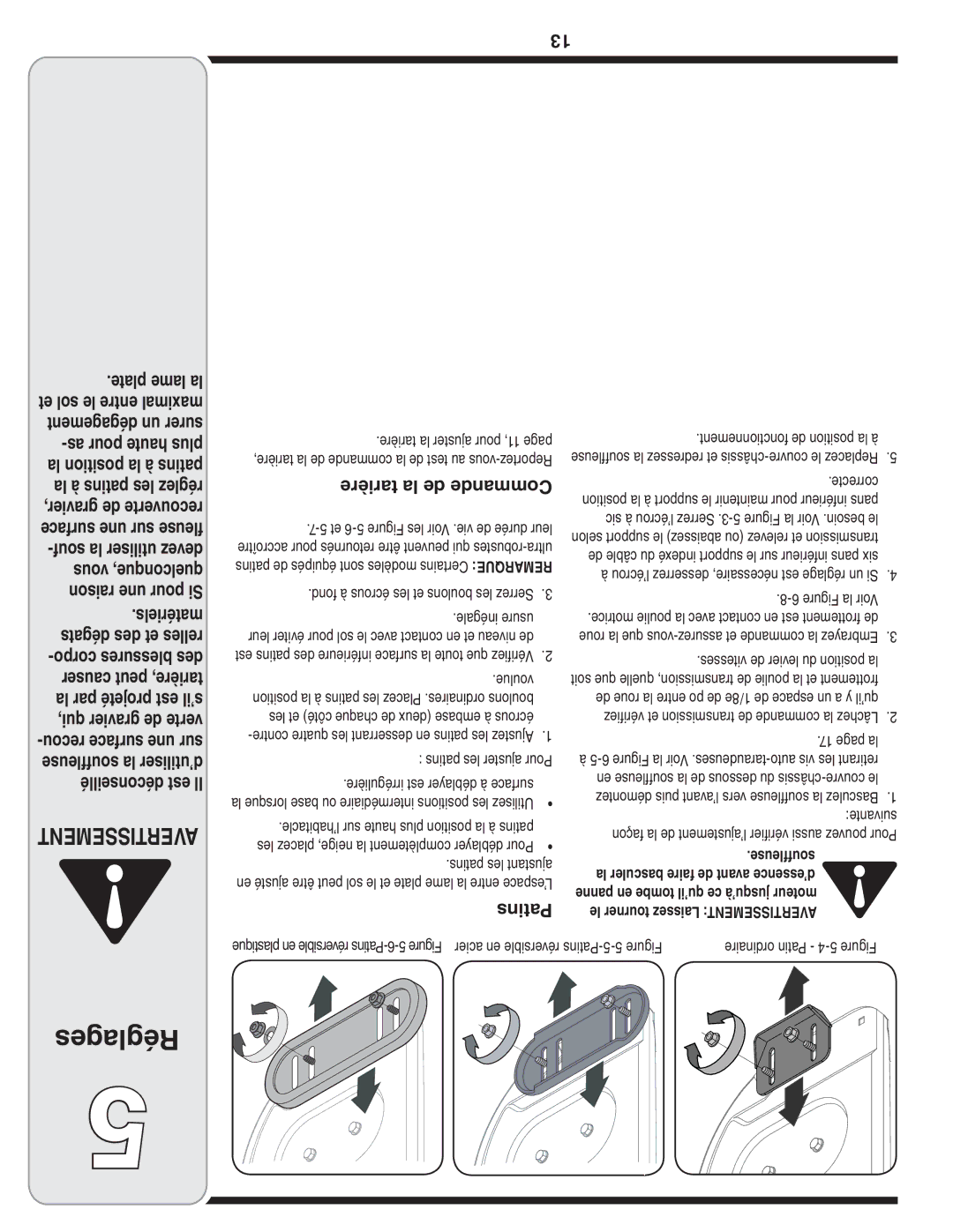 Bolens 31AE6GKF500 warranty Réglages 