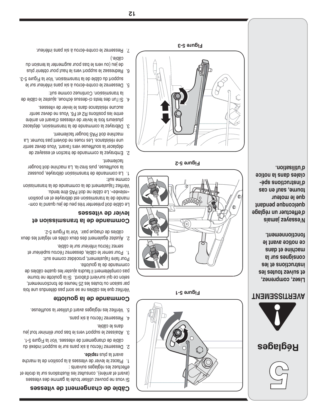 Bolens 31AE6GKF500 warranty Vitesses de levier, Et transmission la de Commande, Goulotte la de Commande 