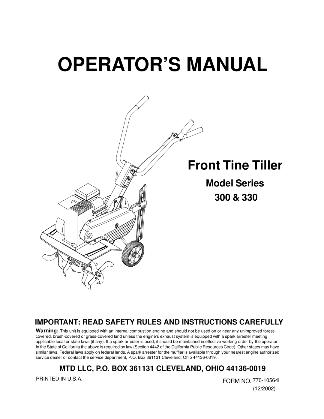 Bolens 300E, 350E, 520, 330, 225E, 500E manual OPERATOR’S Manual 