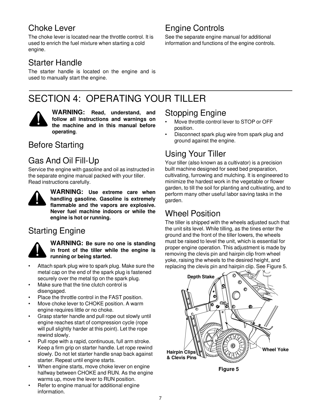 Bolens 225E, 350E, 300E, 520, 330, 500E manual Operating Your Tiller 