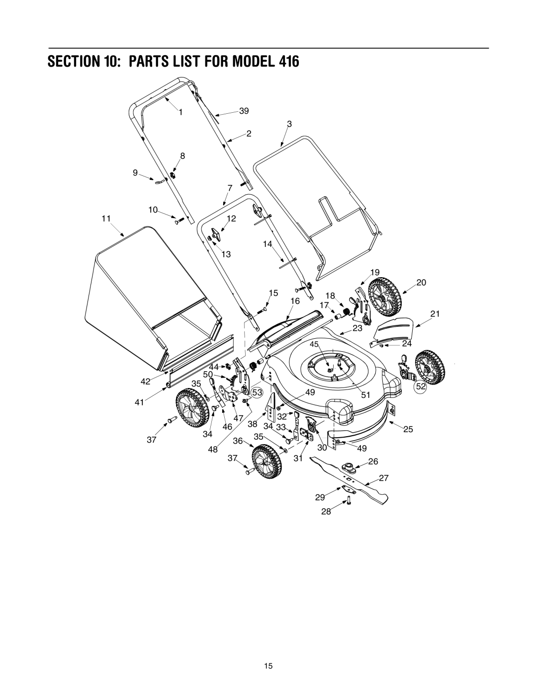 Bolens 416 manual Parts List for Model 