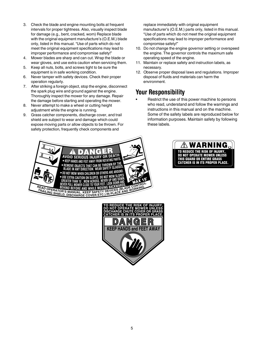 Bolens 416 manual Your Responsibility 