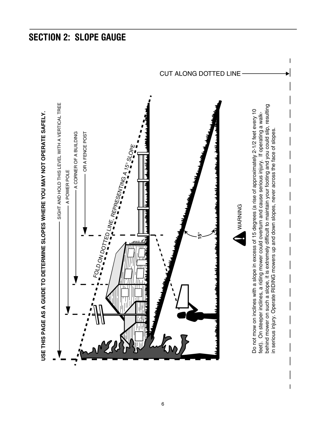 Bolens 416 manual Slope Gauge, CUT Along Dotted Line 