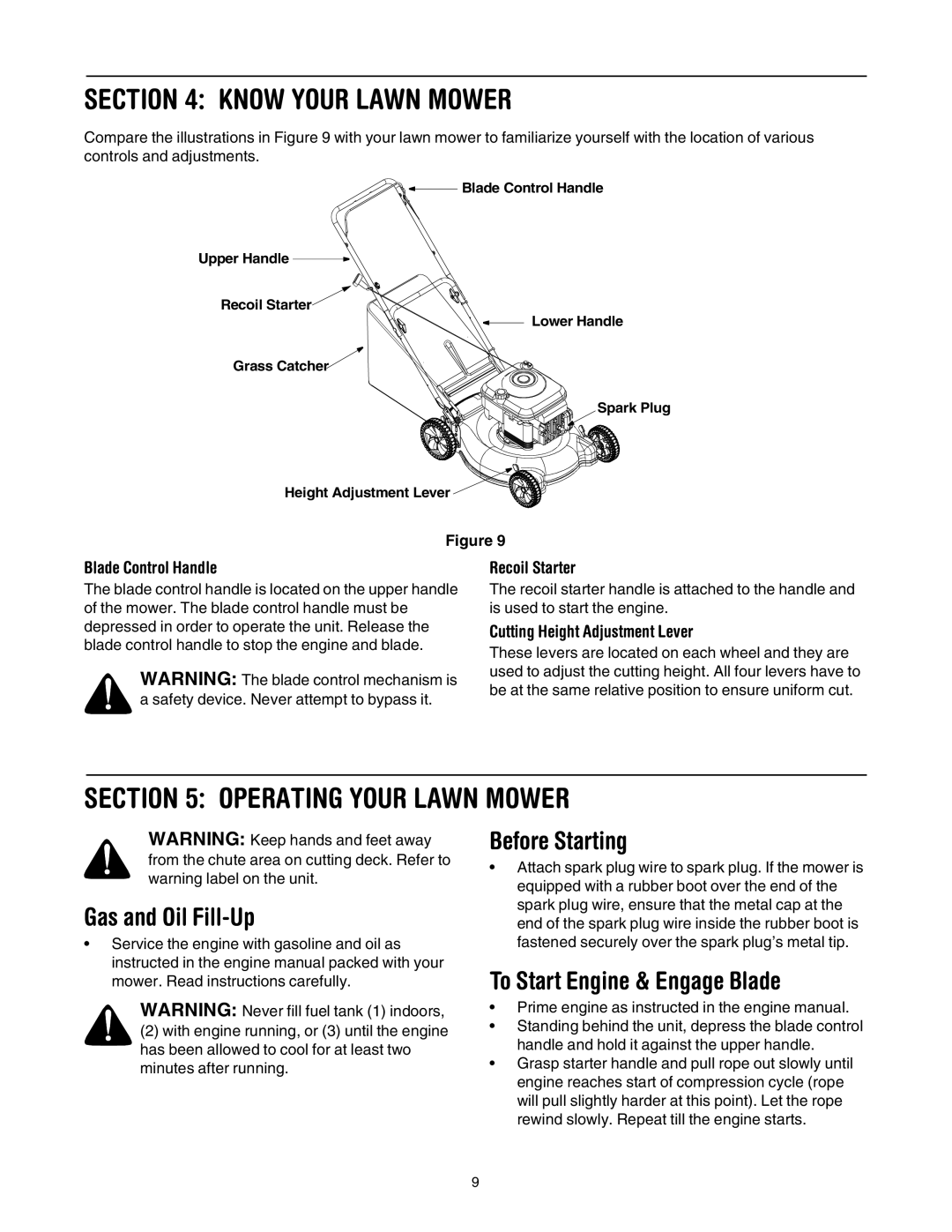 Bolens 416 manual Know Your Lawn Mower, Operating Your Lawn Mower, Gas and Oil Fill-Up, Before Starting 