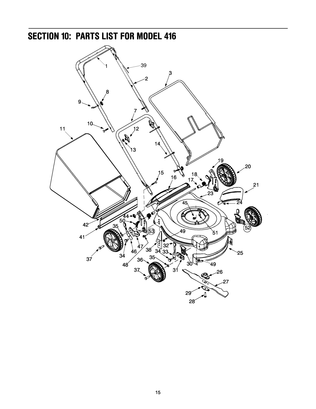 Bolens 416 manual Parts List For Model 