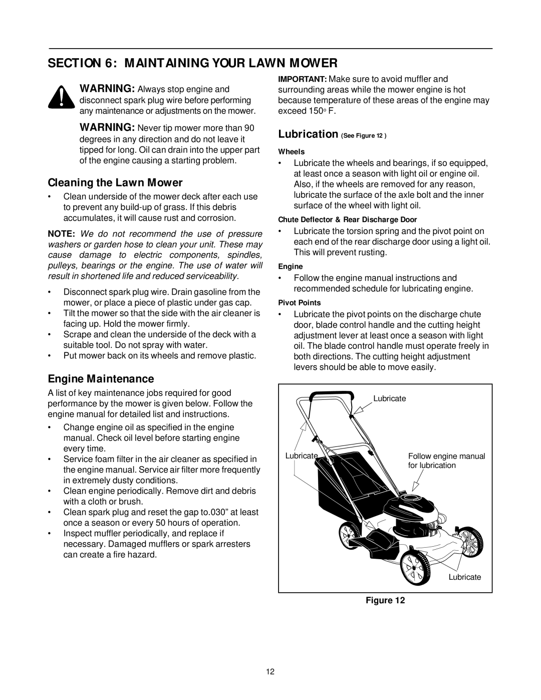 Bolens 436 manual Maintaining Your Lawn Mower, Cleaning the Lawn Mower, Engine Maintenance 