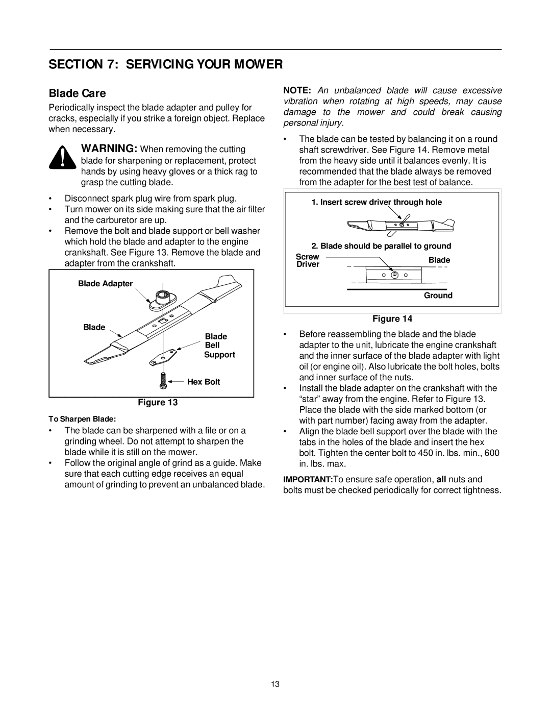 Bolens 436 manual Servicing Your Mower, Blade Care, To Sharpen Blade 