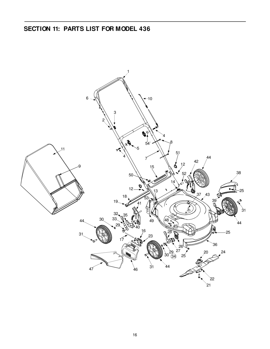 Bolens 436 manual Parts List for Model 