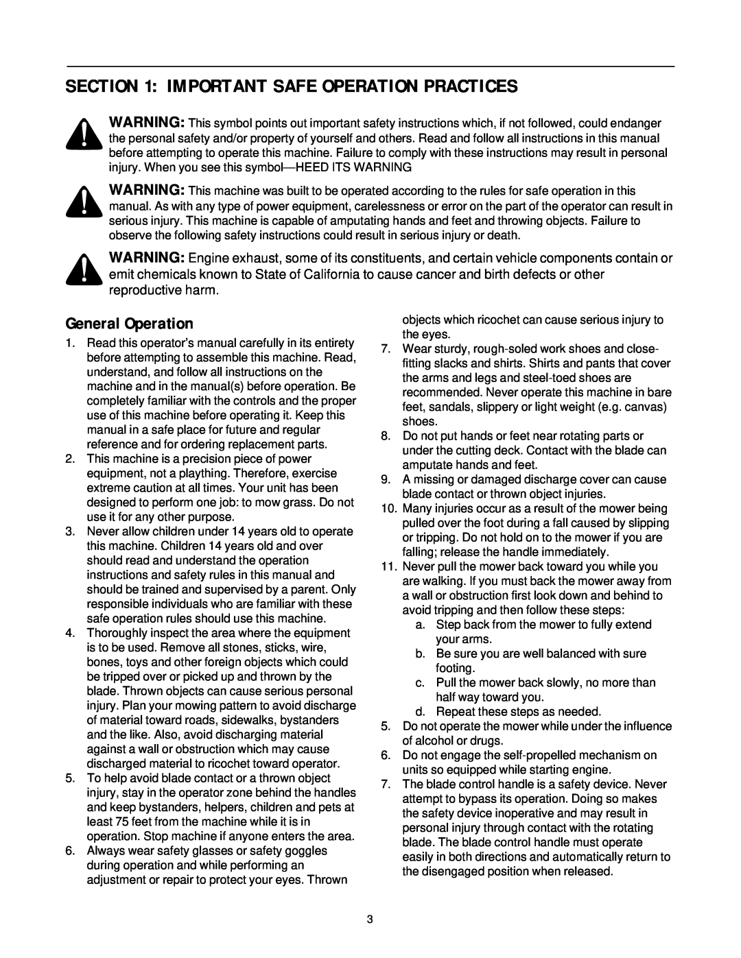 Bolens 436 manual Important Safe Operation Practices, General Operation 
