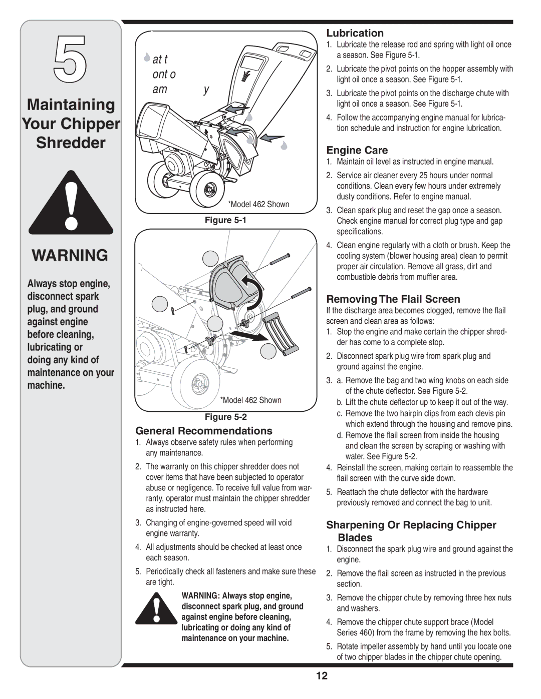 Bolens 452 Thru 465 warranty Maintaining Your Chipper Shredder 