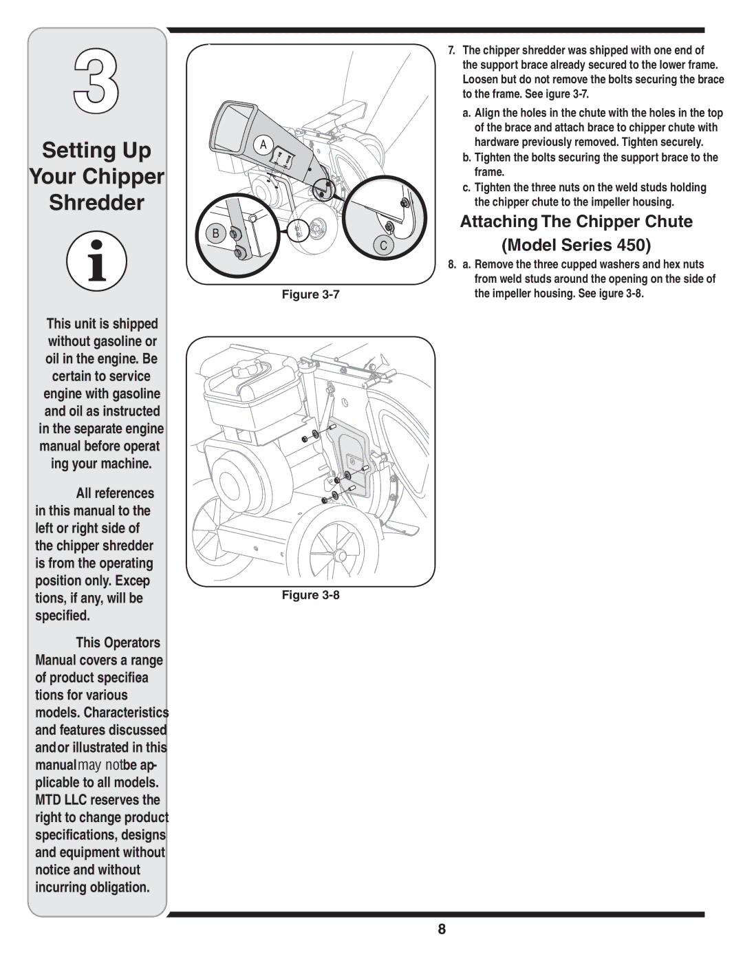 Bolens 452 Thru 465 warranty Attaching The Chipper Chute, To the frame. See Figure 