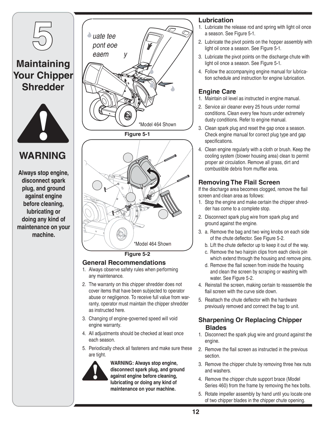 Bolens 460 Series, 450 Series warranty Maintaining Your Chipper Shredder 