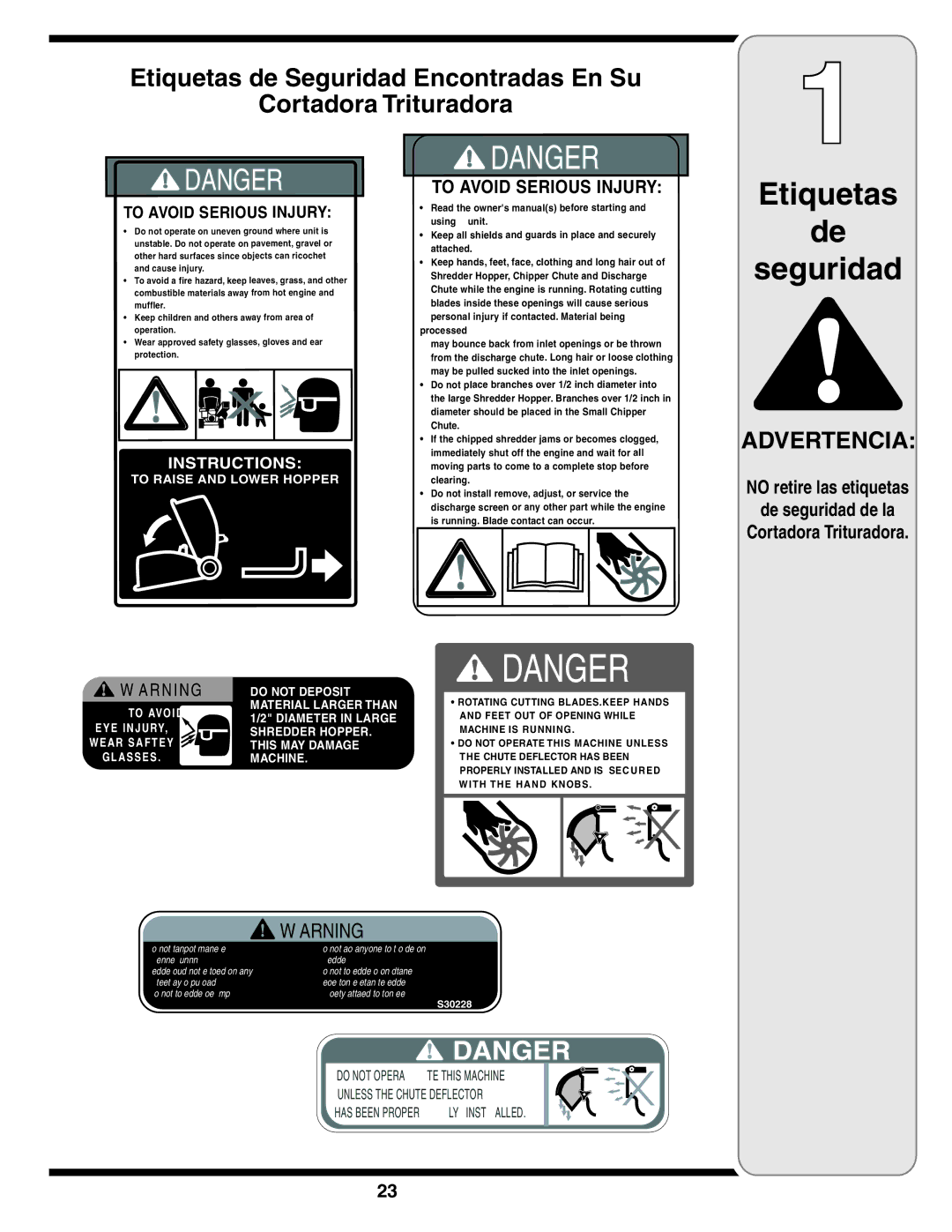 Bolens 450 Series, 460 Series warranty Etiquetas Seguridad, Advertencia 