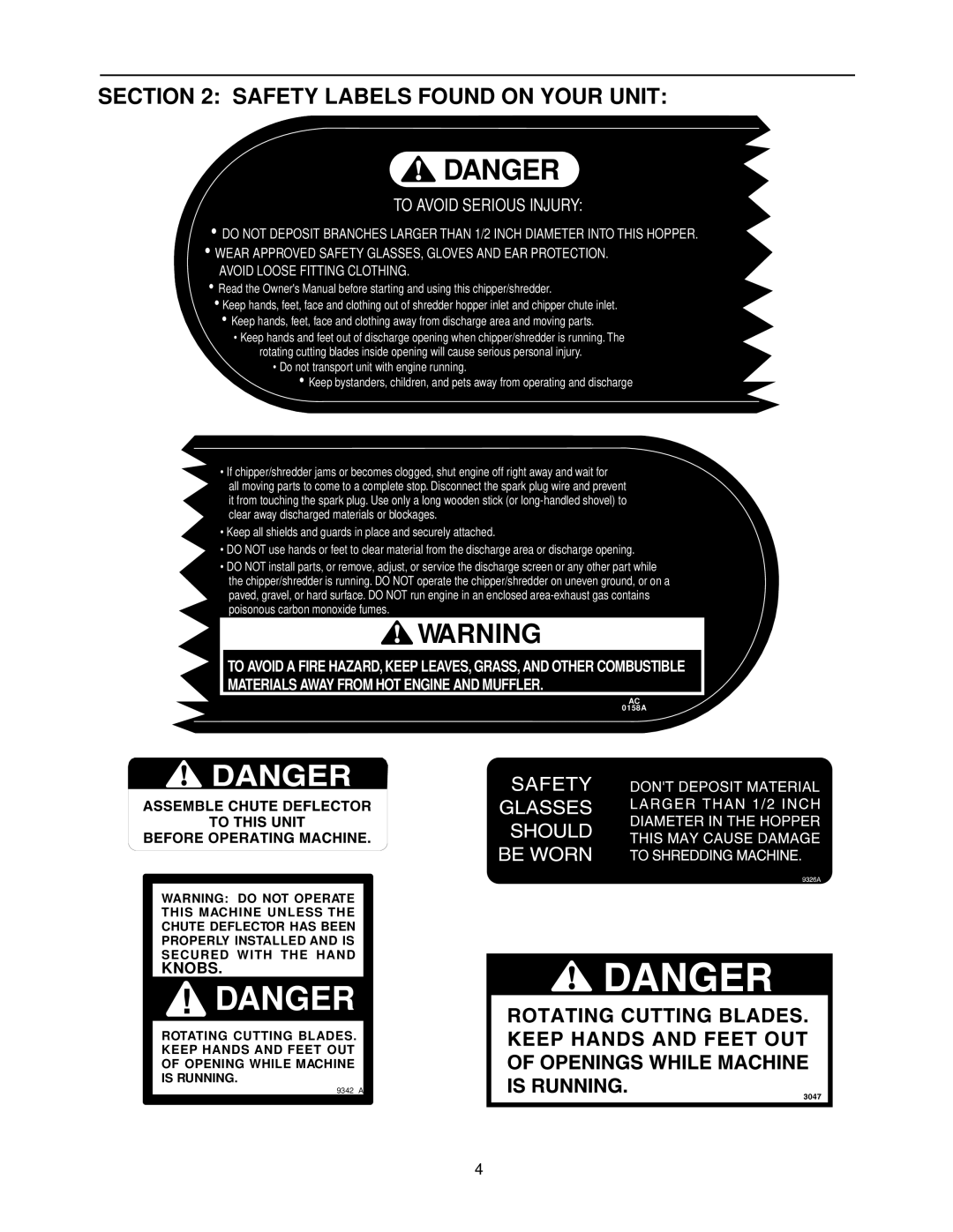 Bolens 462 Thru 465 manual Safety Labels Found on Your Unit, To Avoid Serious Injury 