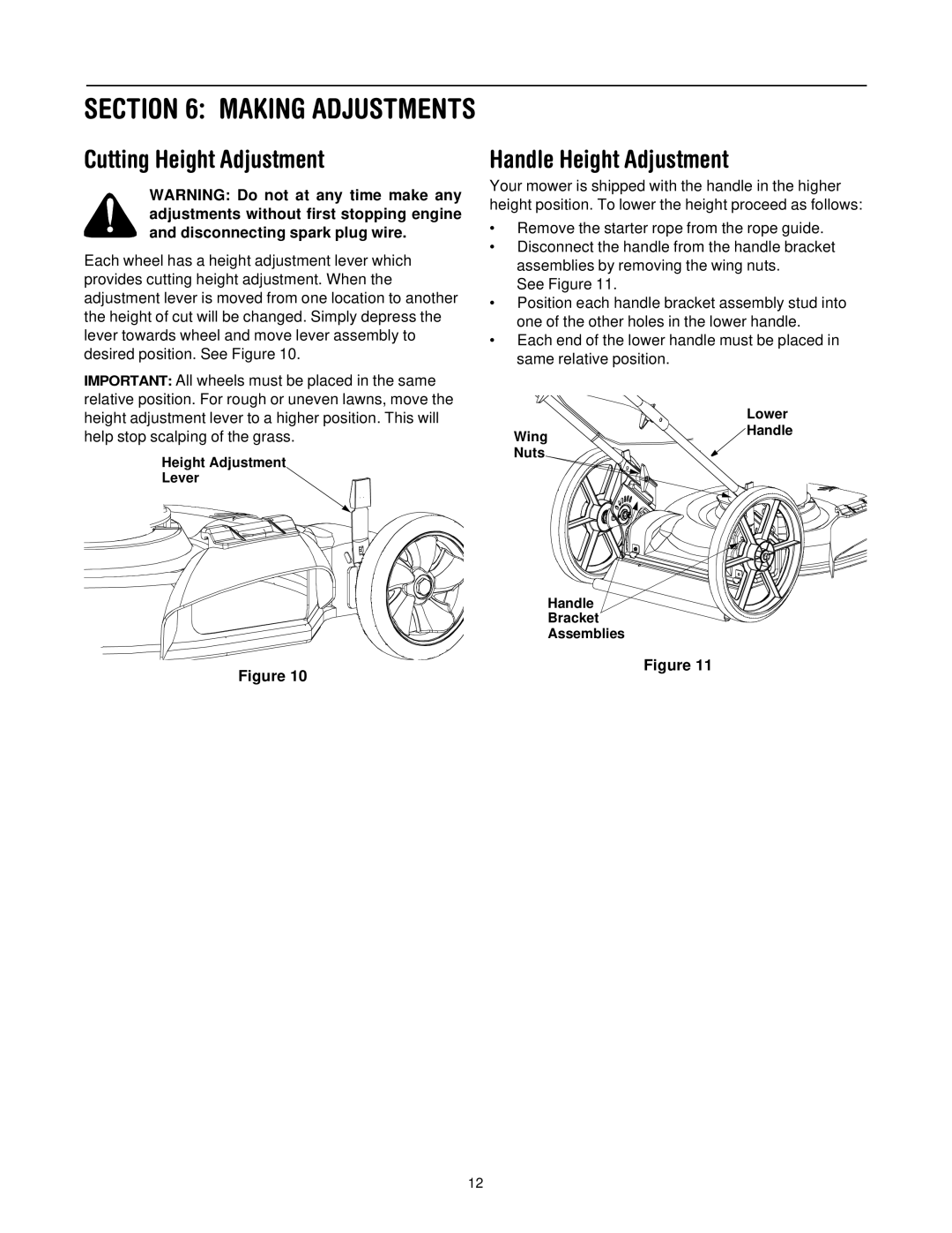 Bolens 506 manual Cutting Height Adjustment, Handle Height Adjustment 