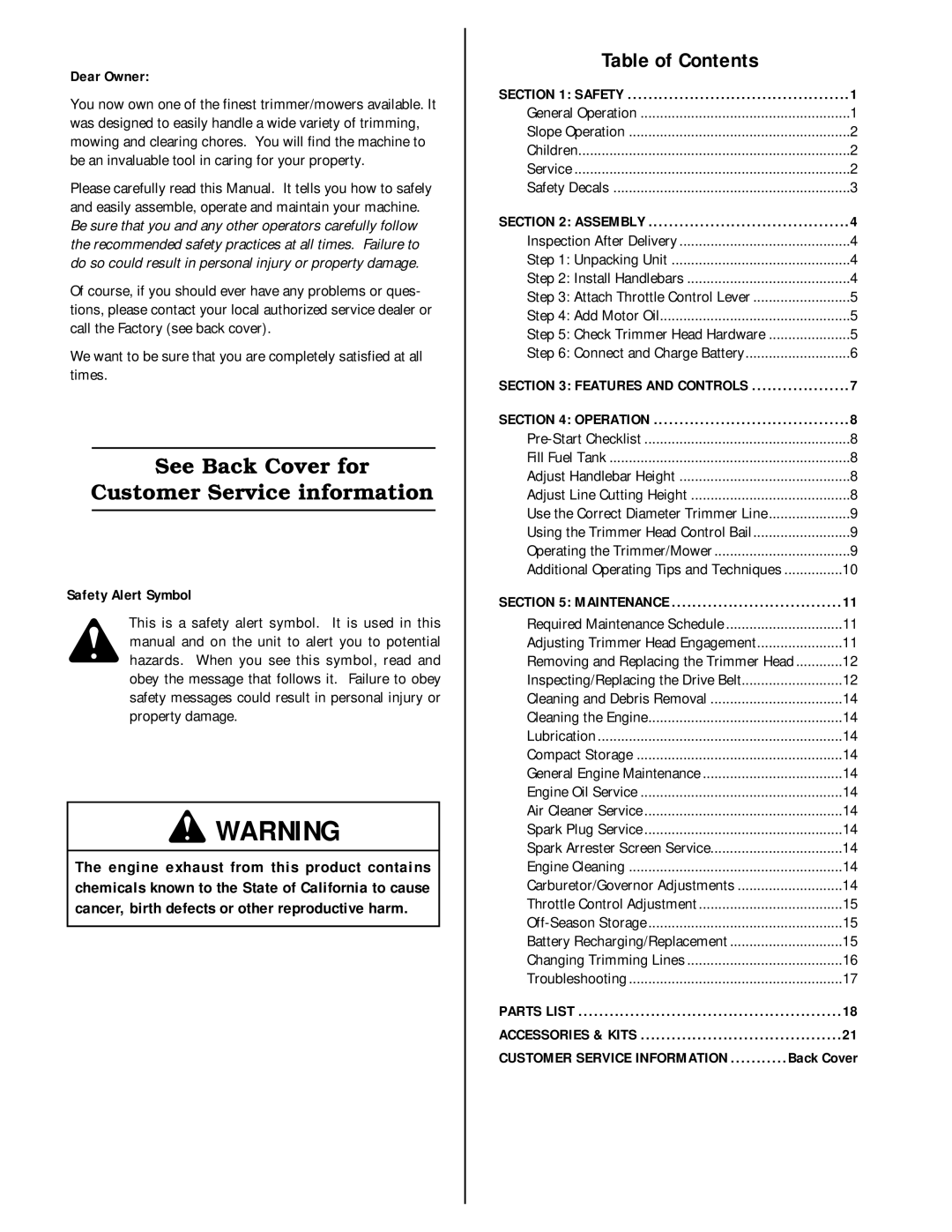 Bolens 52068 - 5HP, 52069-6HP owner manual See Back Cover for Customer Service information 