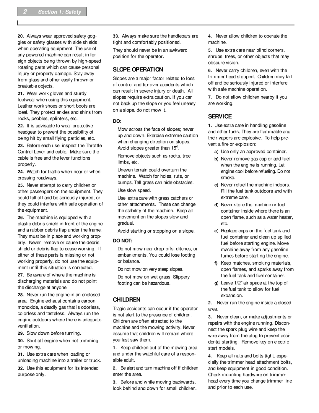 Bolens 52068 - 5HP, 52069-6HP owner manual Slope Operation, Children, Service, Safety, Do not 
