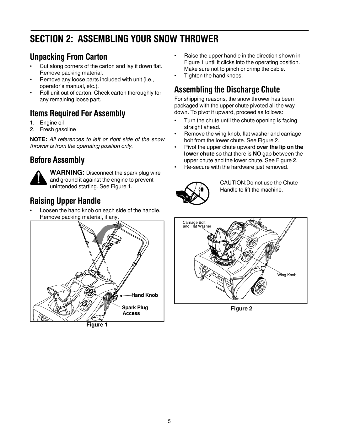 Bolens 721, 521 manual Assembling Your Snow Thrower, Unpacking From Carton, Items Required For Assembly 