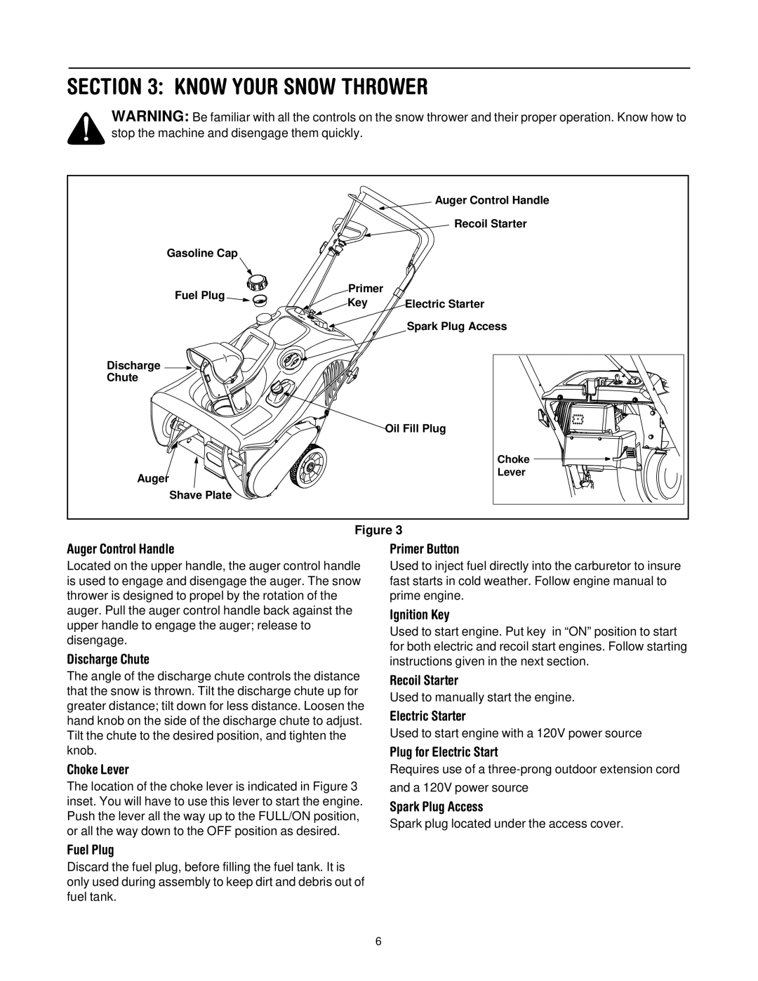 Bolens 521, 721 manual Know Your Snow Thrower, Auger Control Handle 