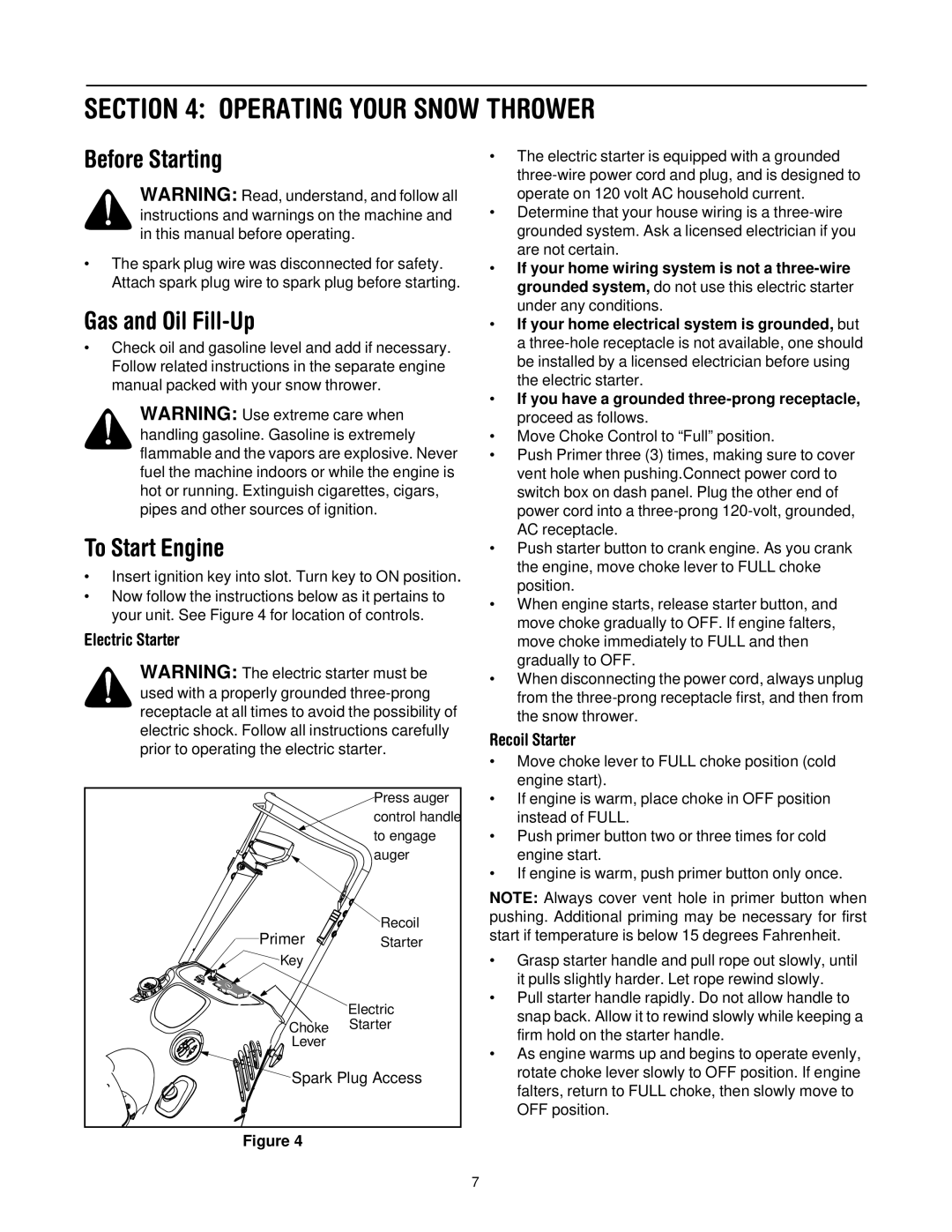 Bolens 721, 521 manual Operating Your Snow Thrower, Before Starting, Gas and Oil Fill-Up, To Start Engine 