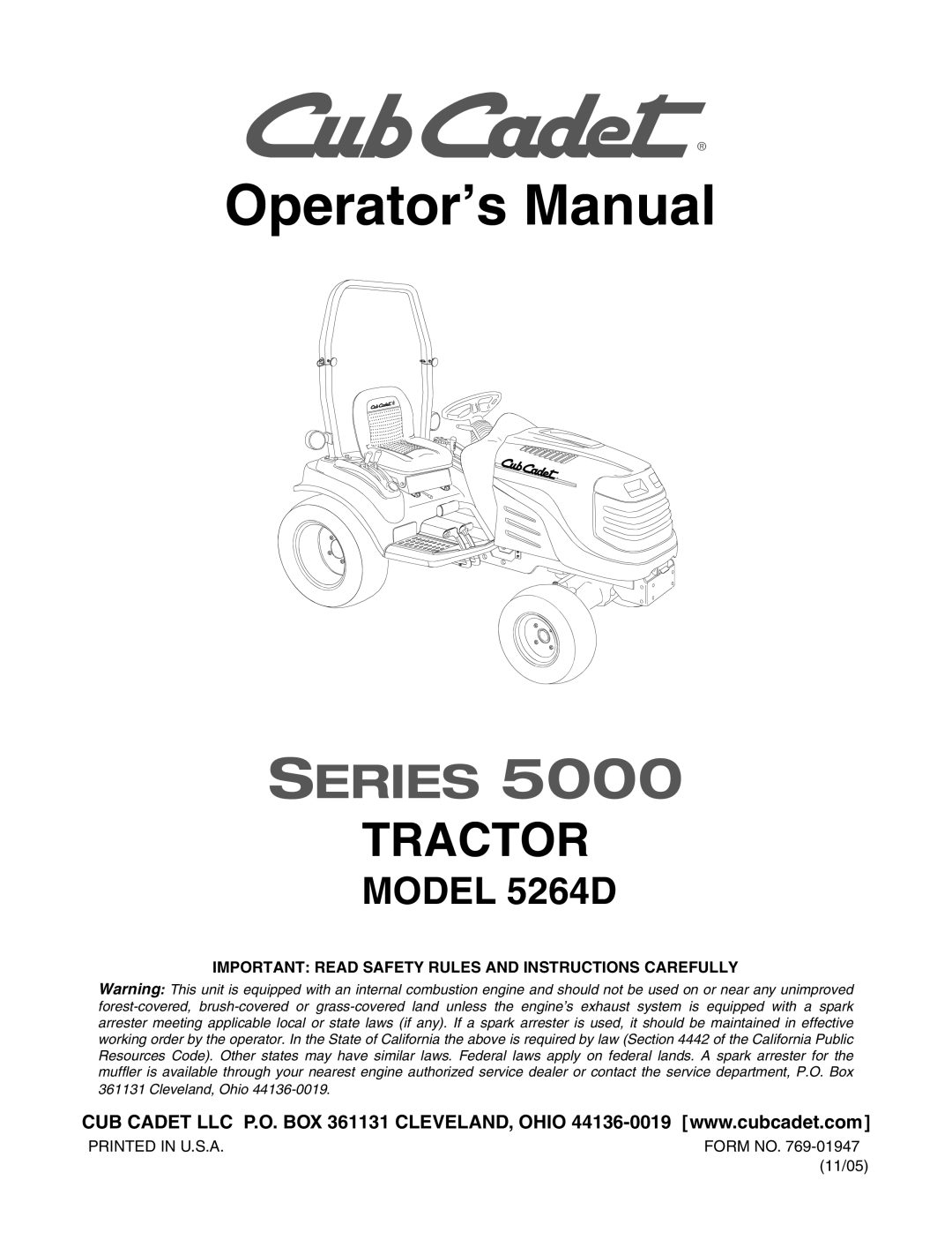 Bolens 5264D manual Operator’s Manual, Important Read Safety Rules and Instructions Carefully 