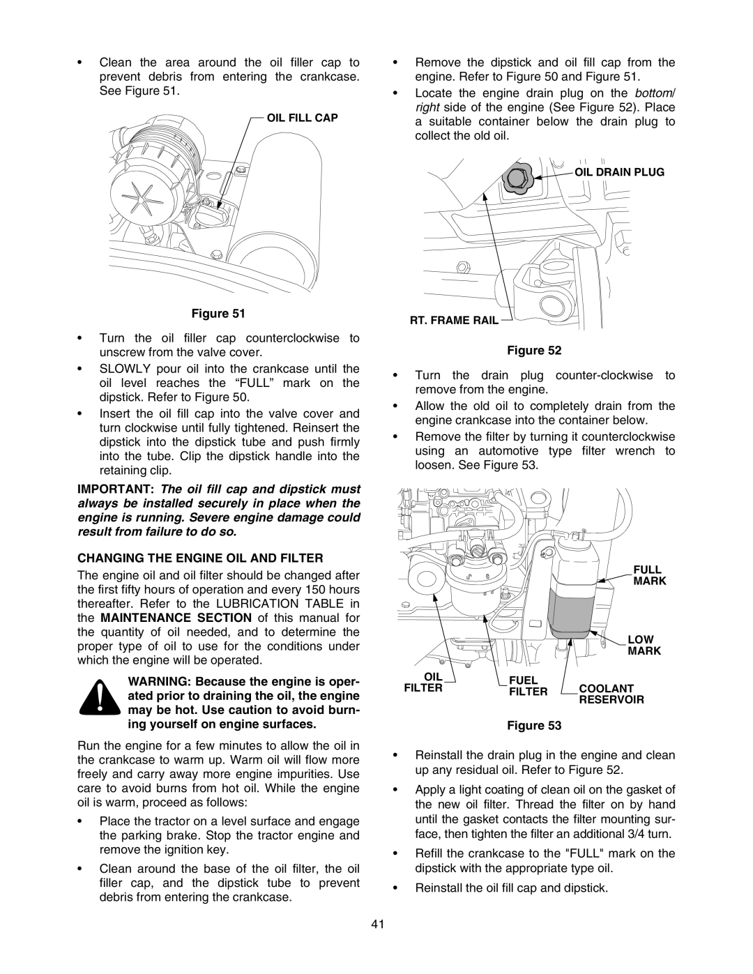 Bolens 5264D manual Changing the Engine OIL and Filter 