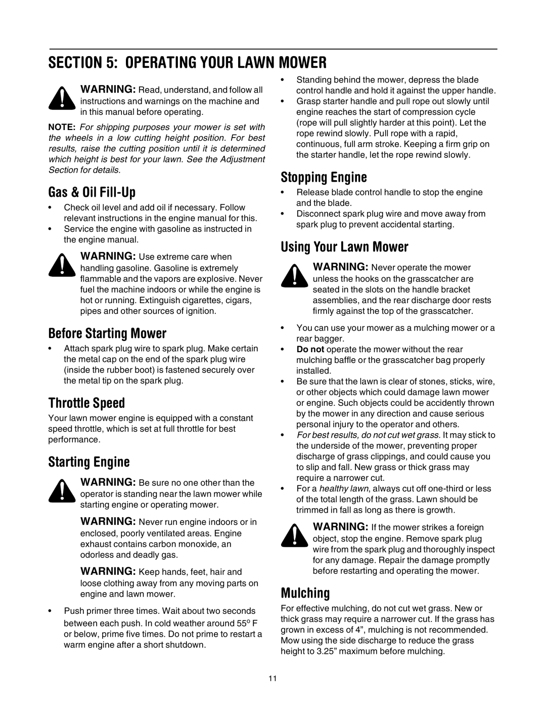 Bolens 544 manual Operating Your Lawn Mower 