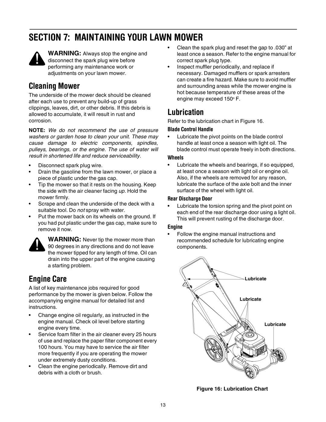 Bolens 544 manual Maintaining Your Lawn Mower, Cleaning Mower, Engine Care, Lubrication 