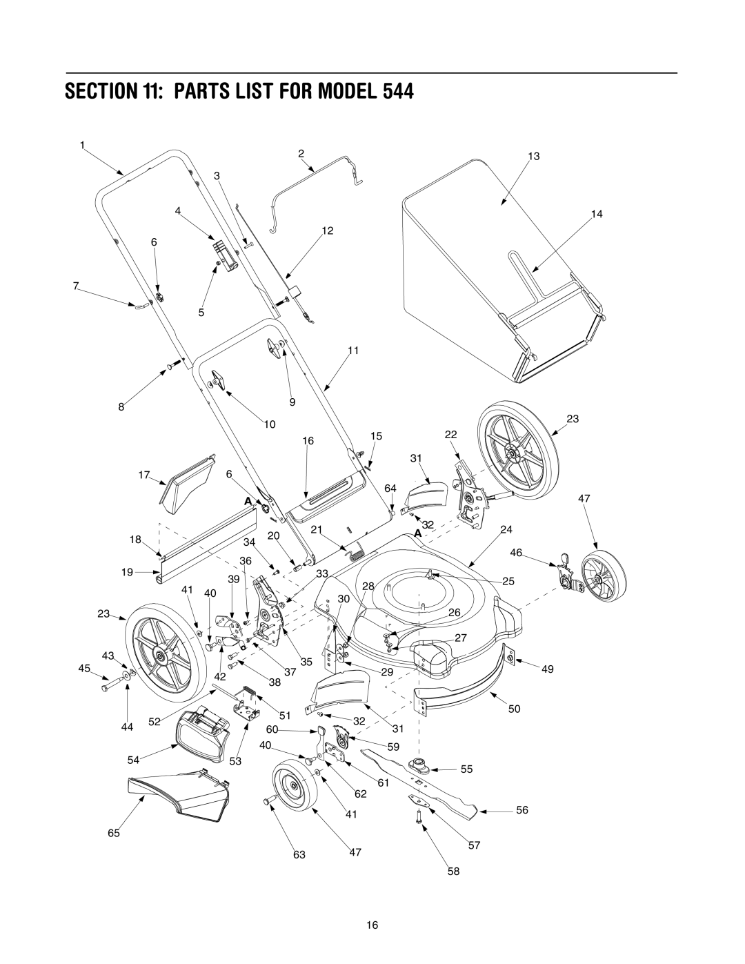 Bolens 544 manual Parts List for Model 