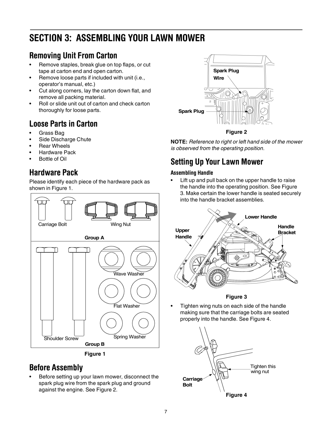 Bolens 544 manual Assembling Your Lawn Mower, Removing Unit From Carton, Loose Parts in Carton, Before Assembly 