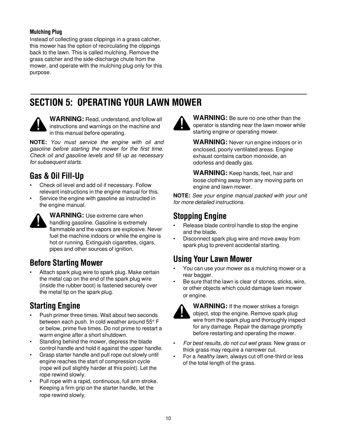 Bolens 546 manual Operating Your Lawn Mower 