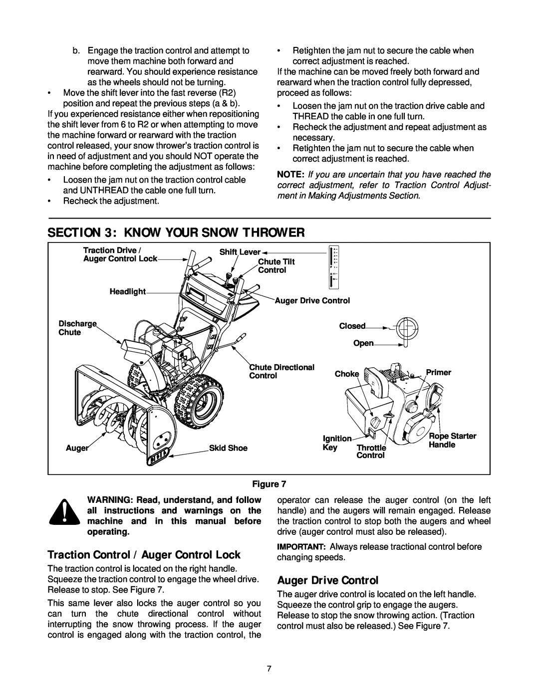 Bolens 750, 550 manual Know Your Snow Thrower, Auger Drive Control, Traction Control / Auger Control Lock, Figure 