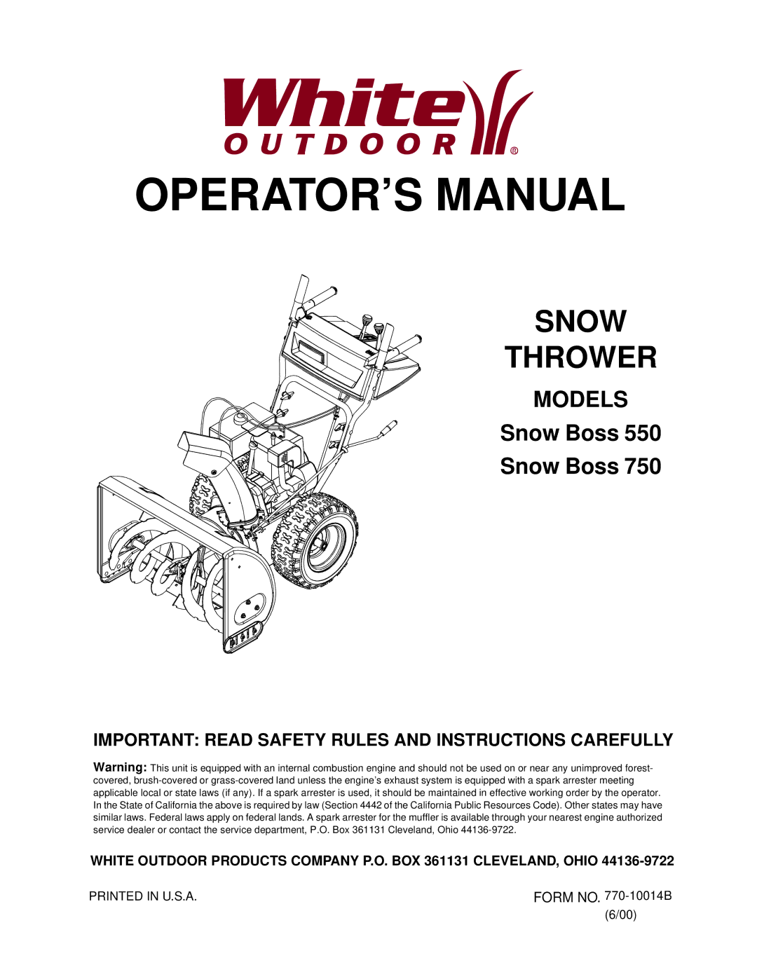 Bolens 750, 550 manual OPERATOR’S Manual 