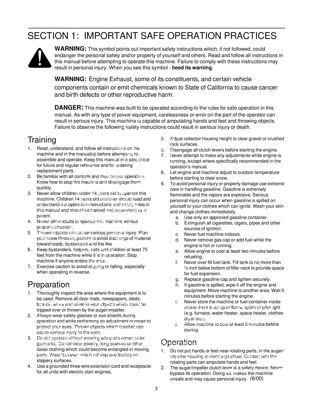 Bolens 750, 550 manual Important Safe Operation Practices, Training, Preparation 