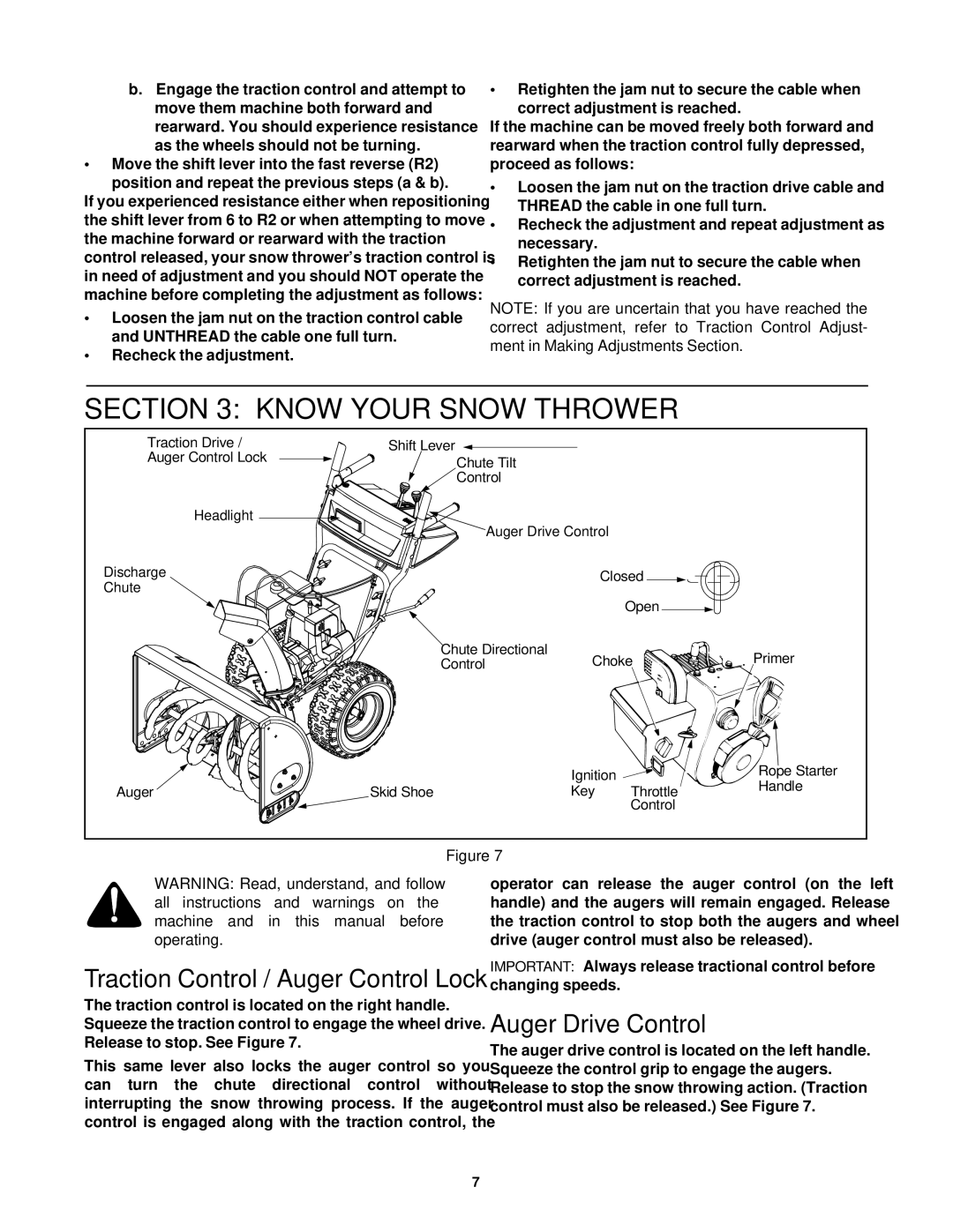 Bolens 750, 550 manual Know Your Snow Thrower, Auger Drive Control 