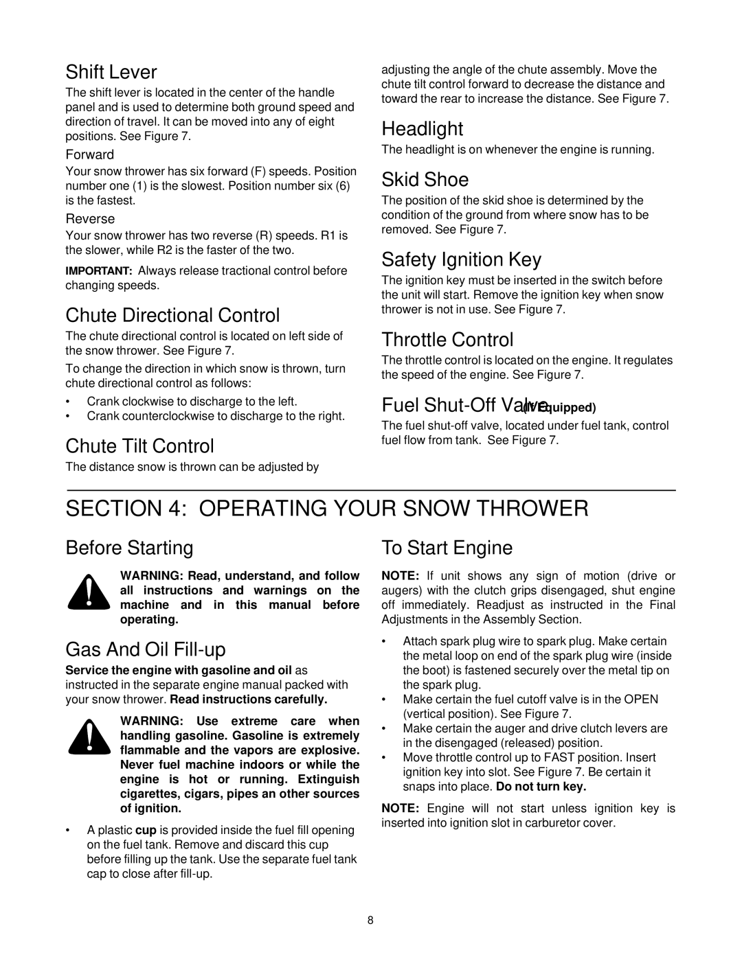 Bolens 550, 750 manual Operating Your Snow Thrower 