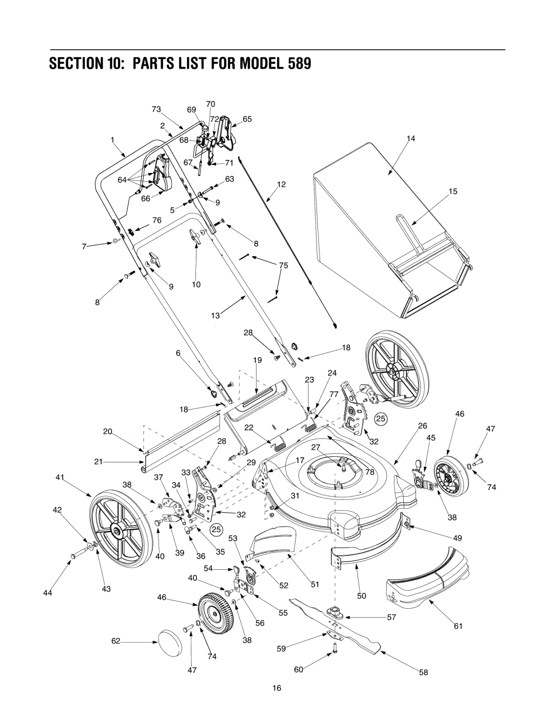 Bolens 589 manual Parts List for Model 