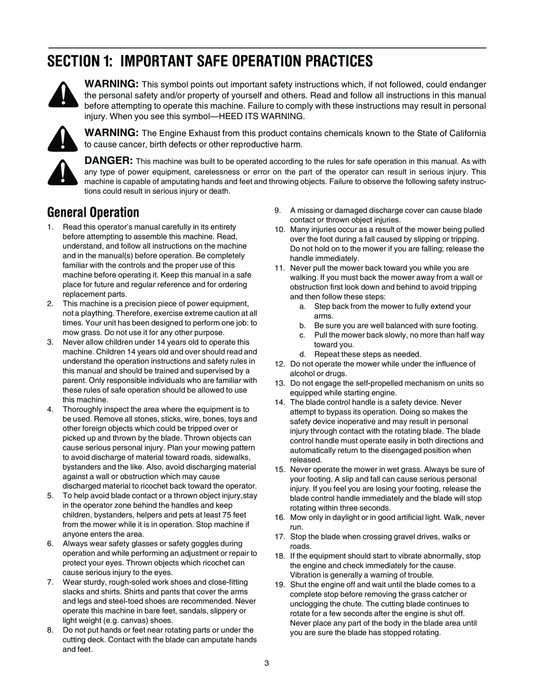Bolens 589 manual Important Safe Operation Practices, General Operation 