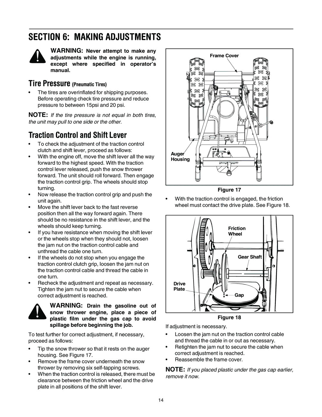 Bolens 614E, 644E, 664F, 6A4E, 642F, 662E, 642E manual Traction Control and Shift Lever, Making Adjustments 