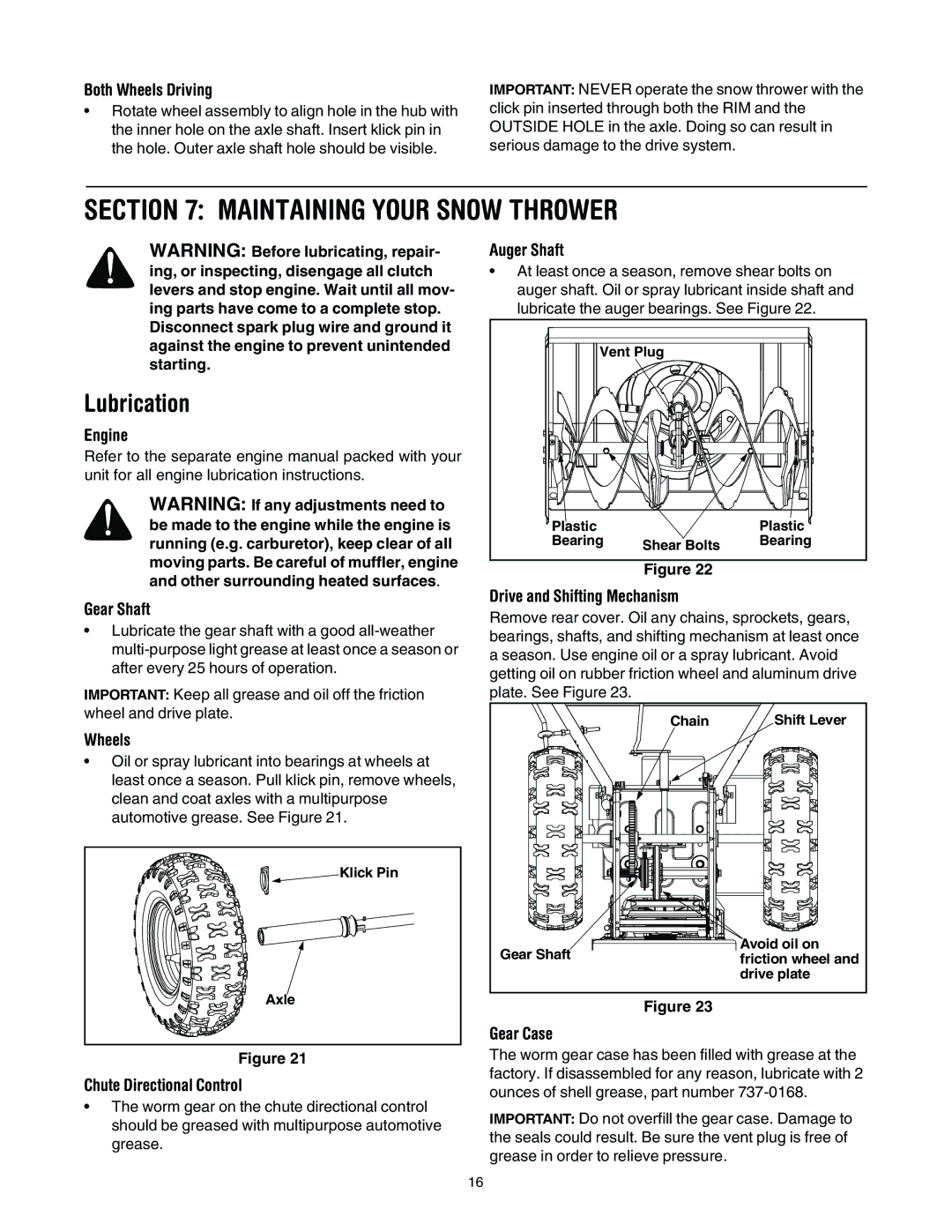 Bolens 664F, 614E, 644E, 6A4E, 642F, 662E, 642E manual Maintaining Your Snow Thrower, Lubrication 