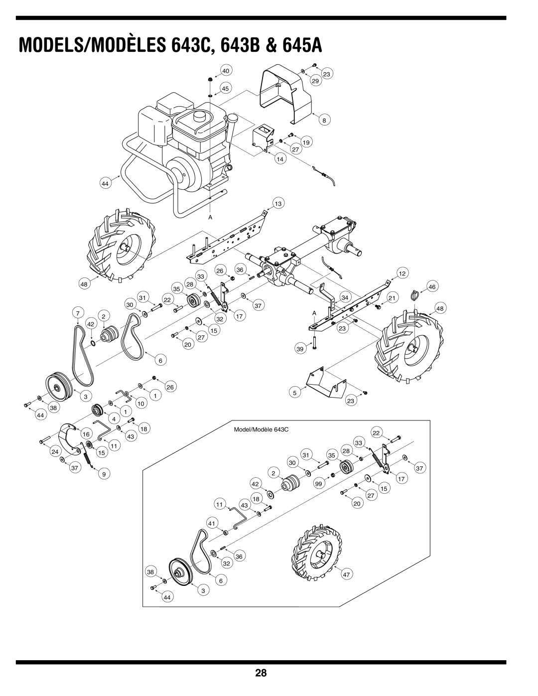 Bolens 643C, 643B, 645A warranty 